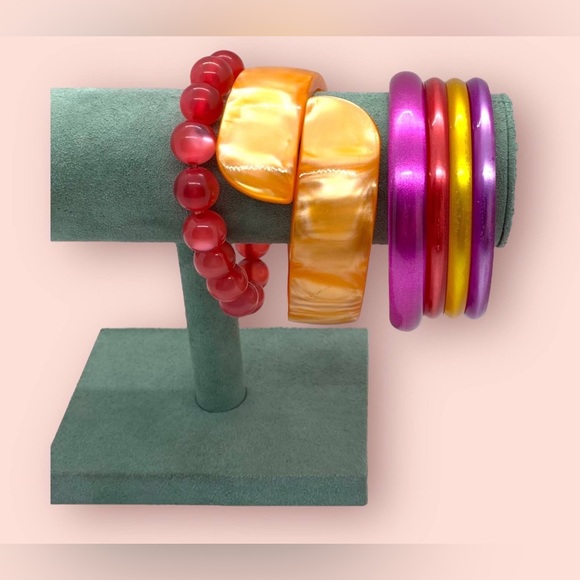 Retro Moon Glow Bracelets Colourful Plastic Jewelry Lot - Picture 3 of 10